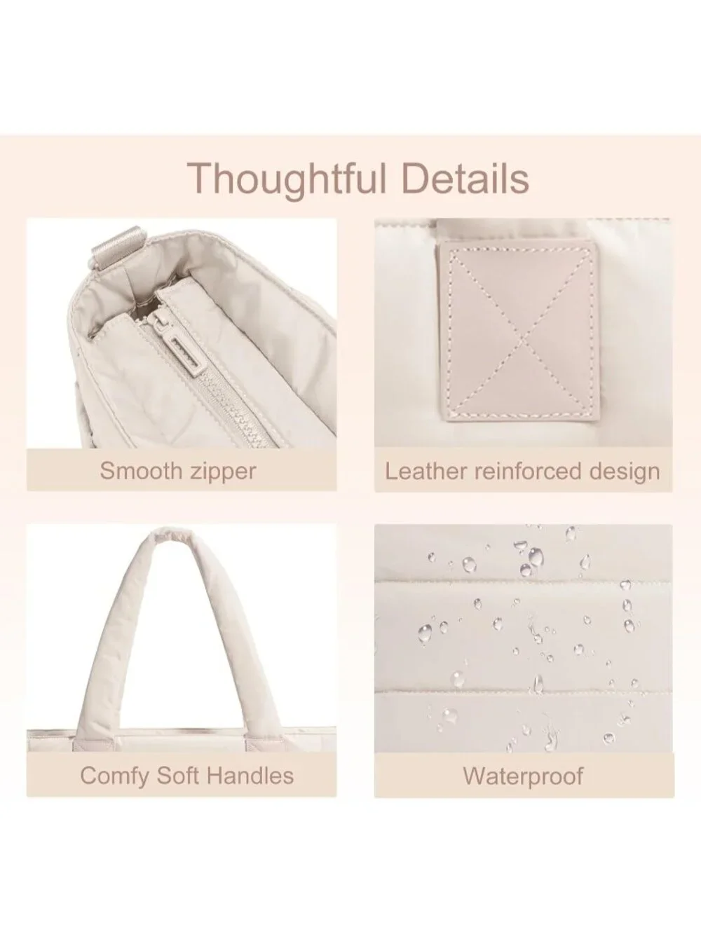 👜Womens Large Camel Quilted Puffer Tote Bag Lightweight Work For Travel Handbag